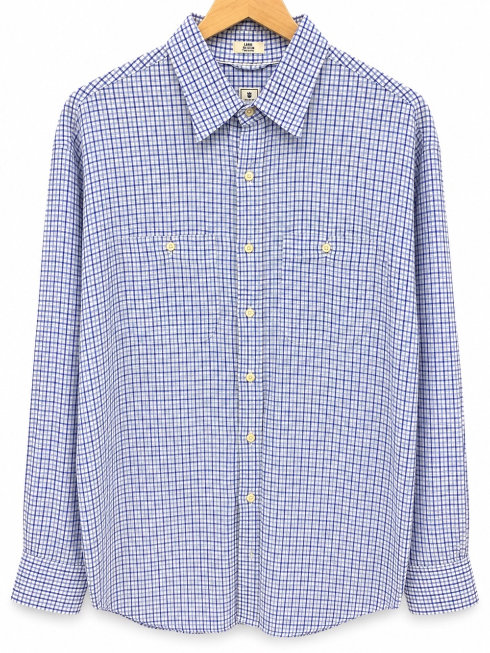 Peter Millar 100% Linen Long Sleeve Button Down Shirt Blue White Check Men's Lar